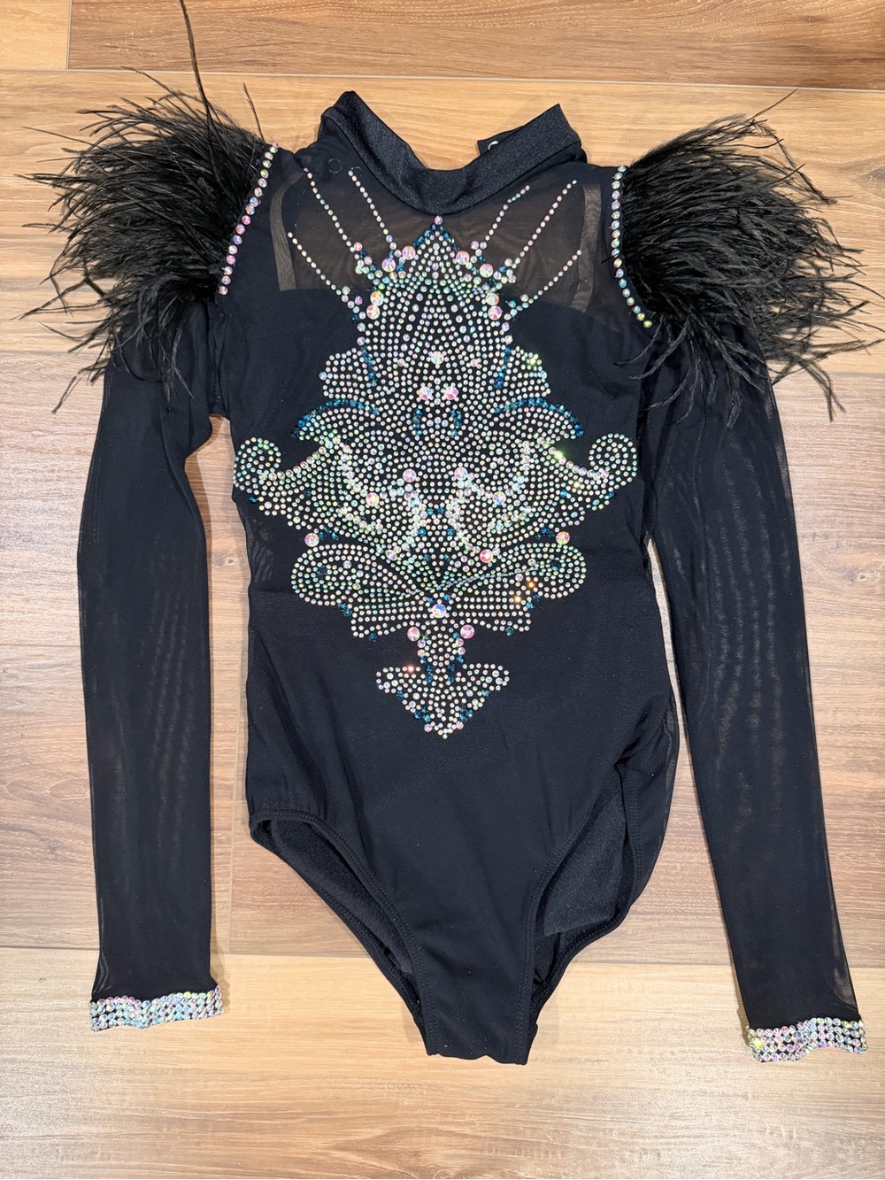 Black Feather & Crystal Kids Dance Leotard